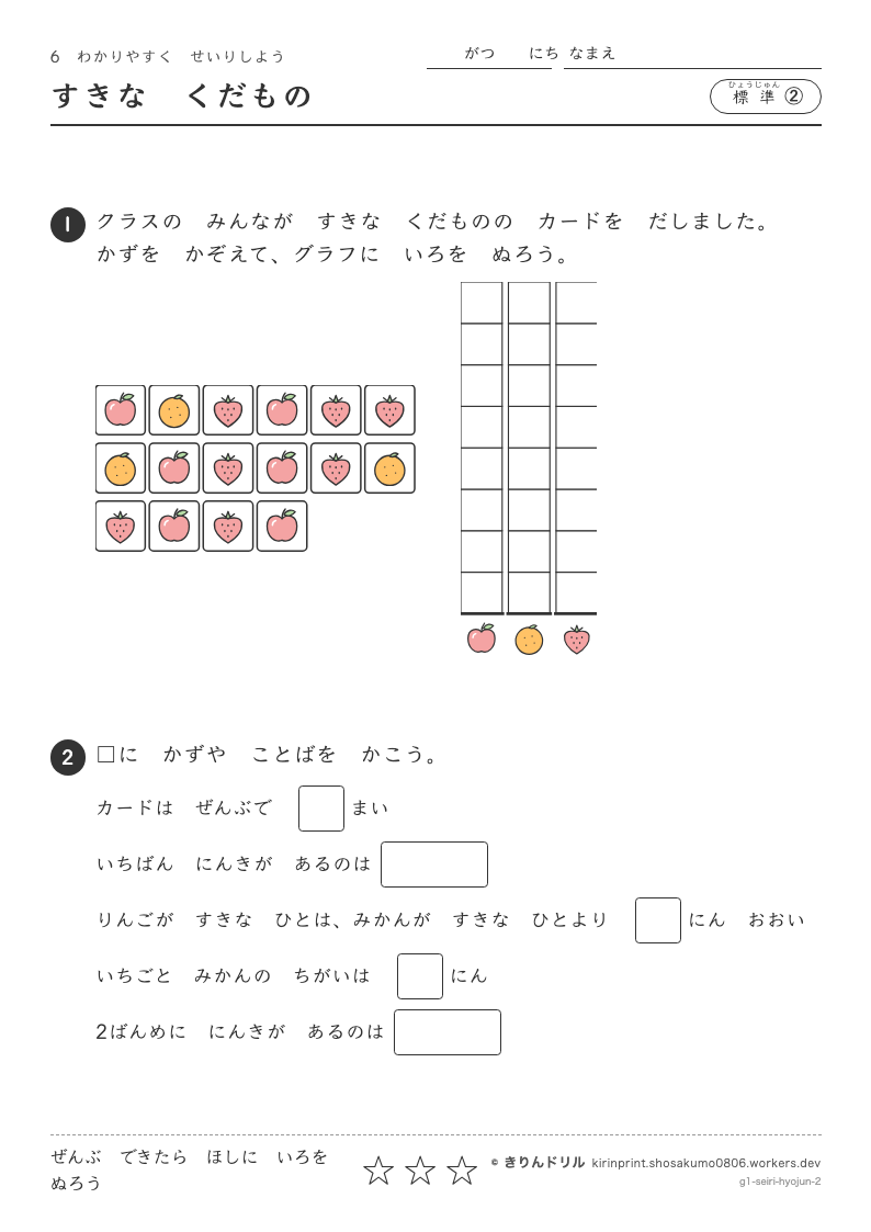 わかりやすくせいりしよう 標準② すきなくだもののプレビュー