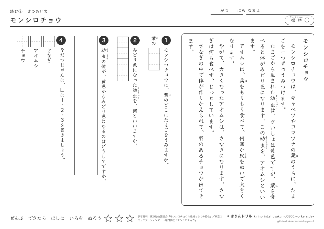 読解 せつめい文 標準① モンシロチョウのプレビュー