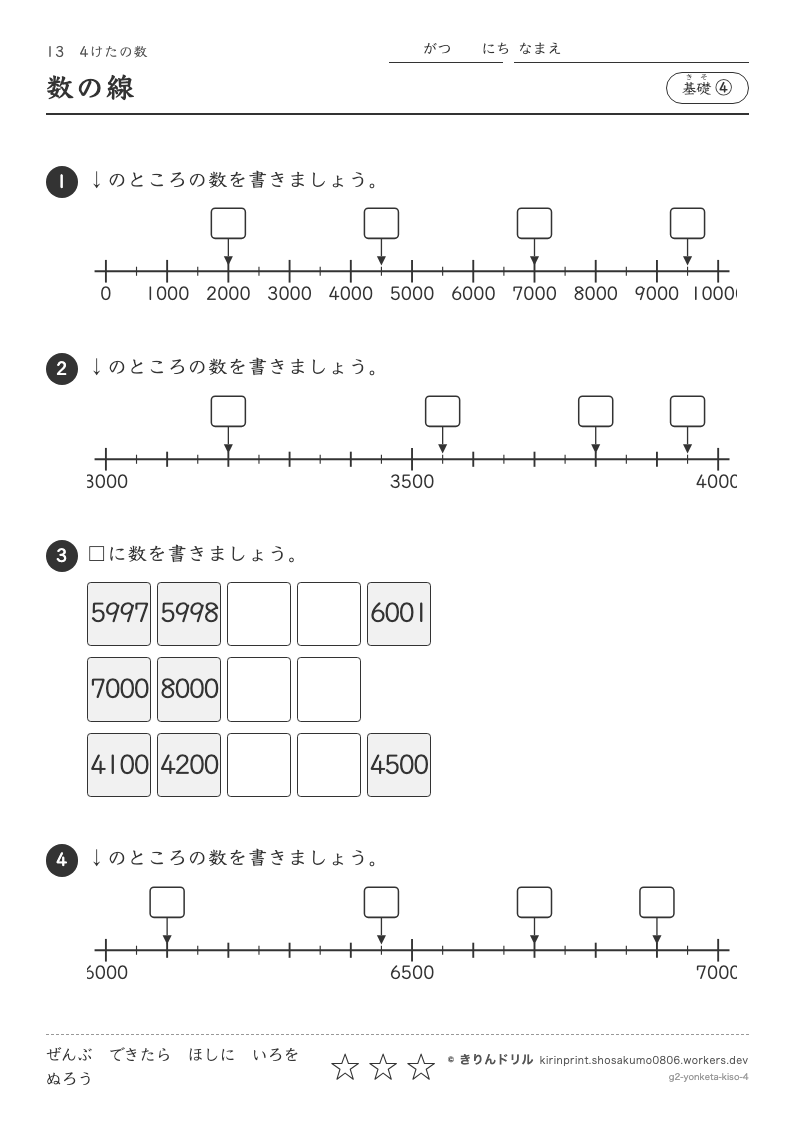 4けたの数 基礎④ 数の線のプレビュー