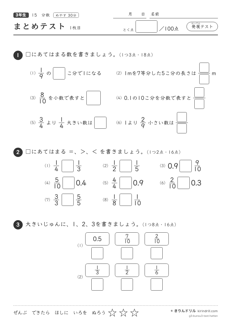 分数 まとめテスト（発展）のプレビュー