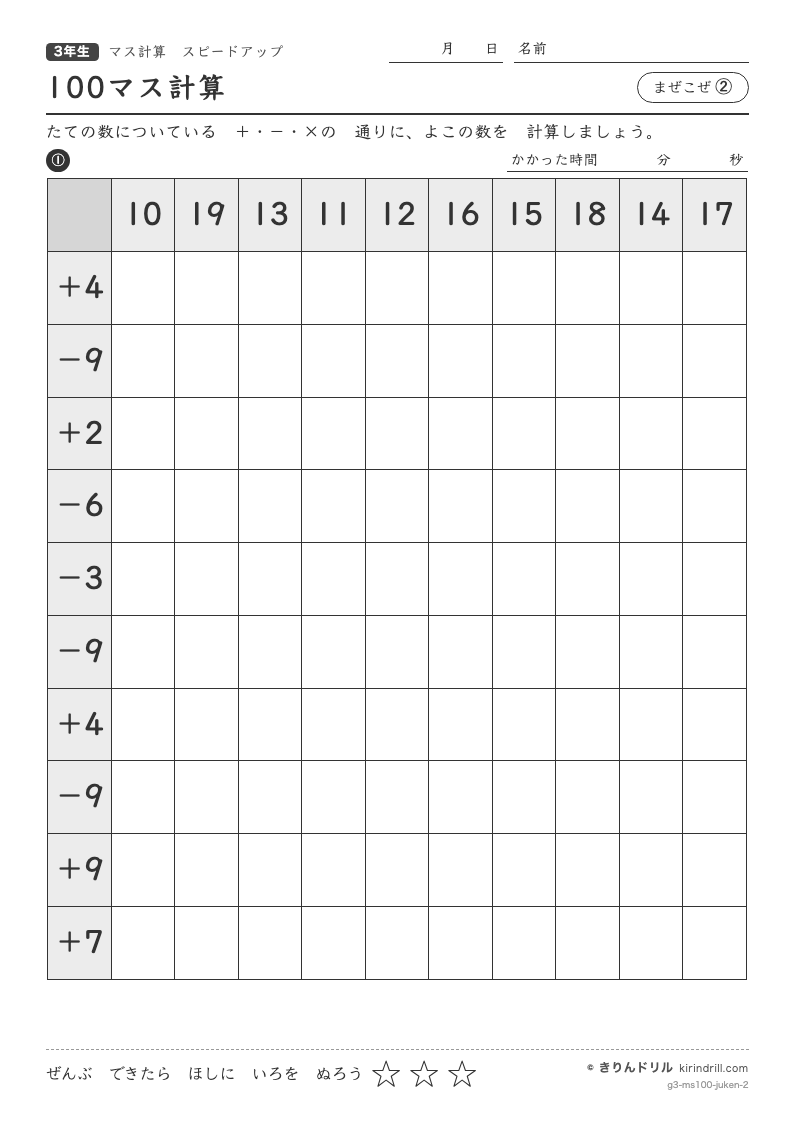 100マス計算 まぜこぜ②のプレビュー