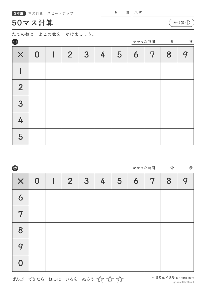 50マス計算 かけ算①のプレビュー