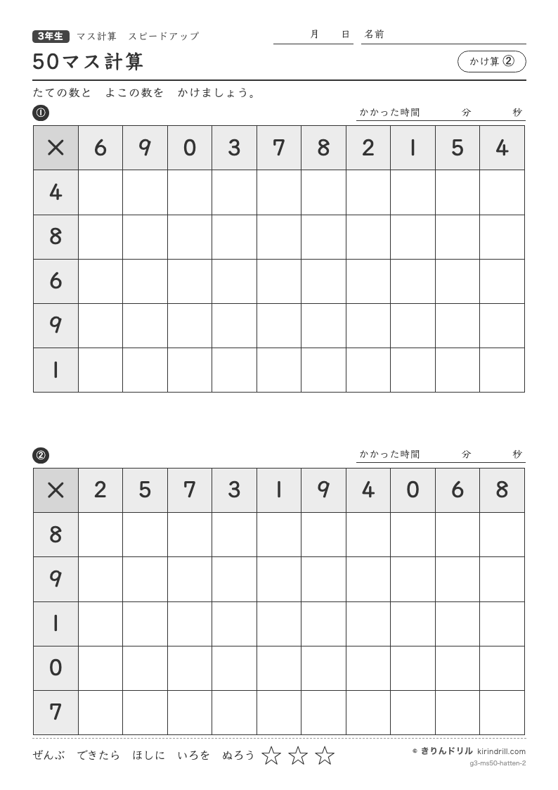50マス計算 かけ算②のプレビュー