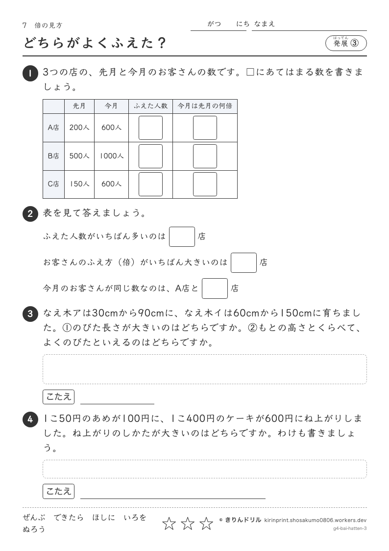 倍の見方 発展③ どちらがよくふえた？のプレビュー