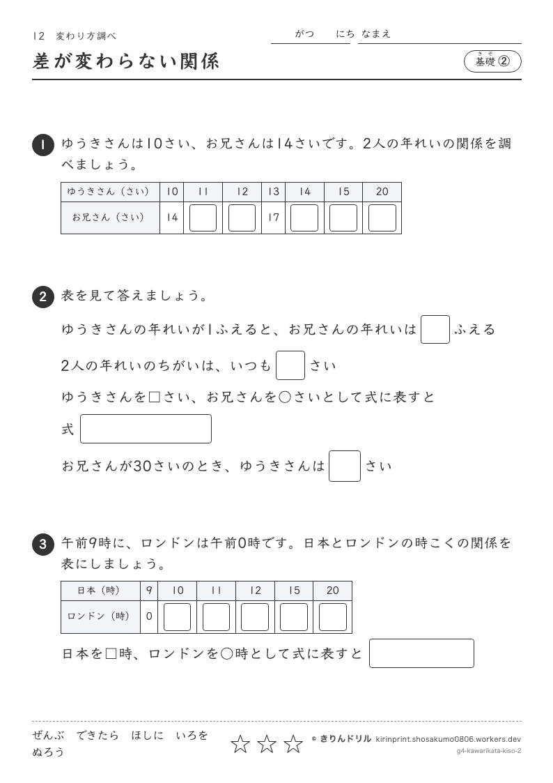 変わり方調べ 基礎② 差が変わらない関係のプレビュー