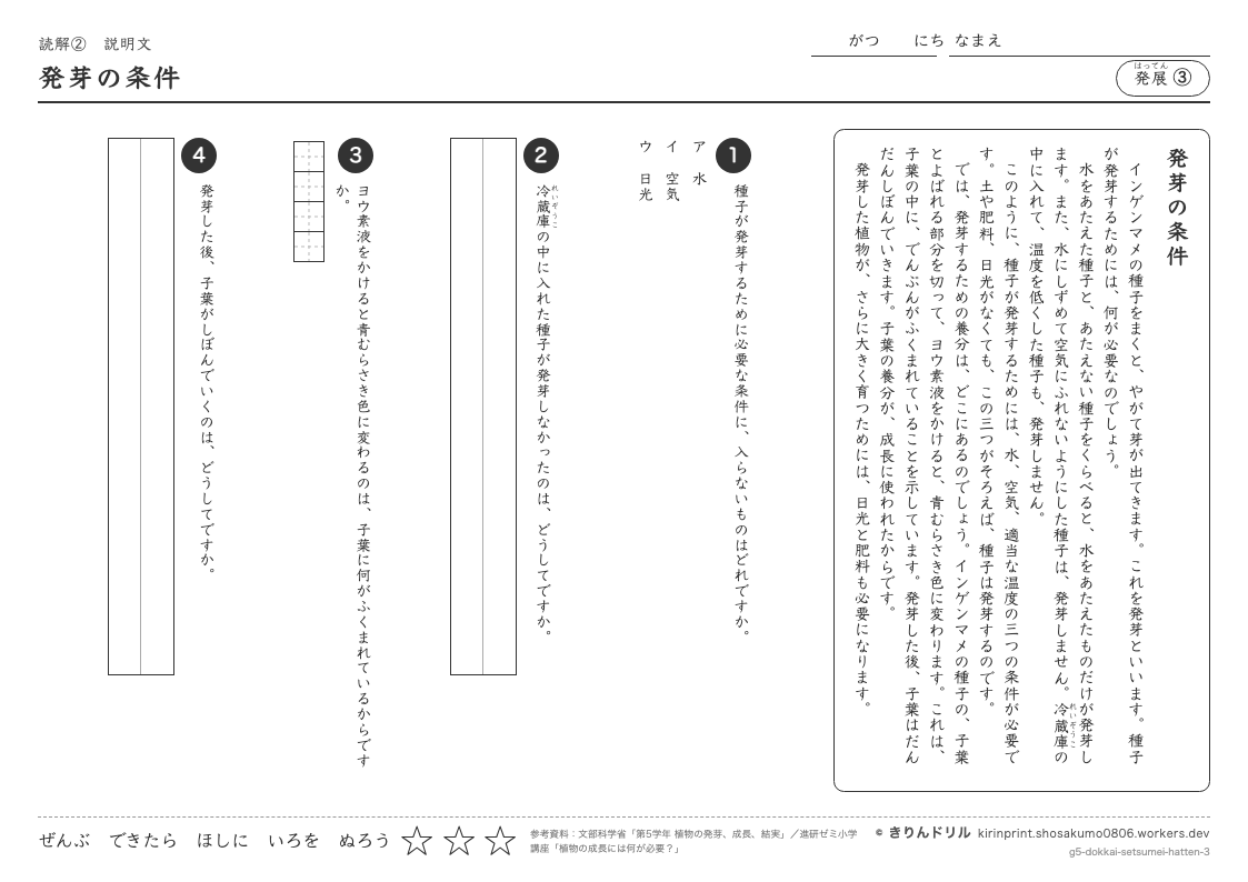 読解 説明文 発展③ 発芽の条件のプレビュー