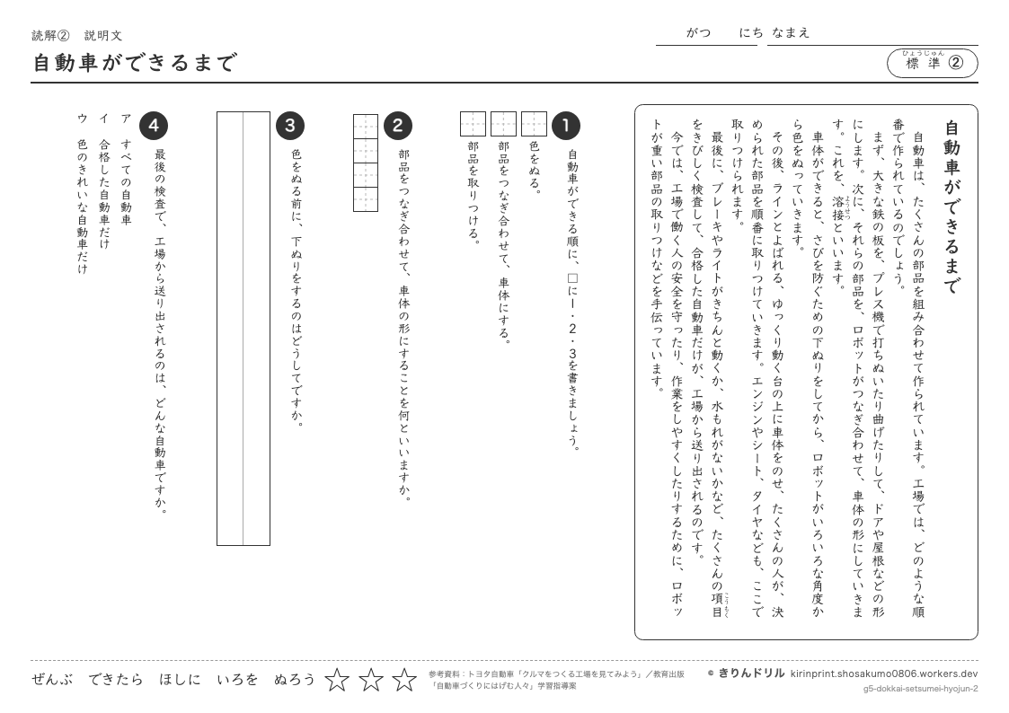 読解 説明文 標準② 自動車ができるまでのプレビュー