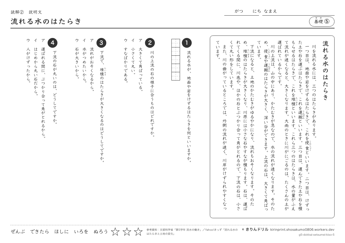 読解 説明文 基礎⑤ 流れる水のはたらきのプレビュー