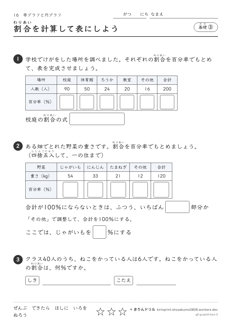 帯グラフと円グラフ 基礎③ 割合を計算して表にしようのプレビュー