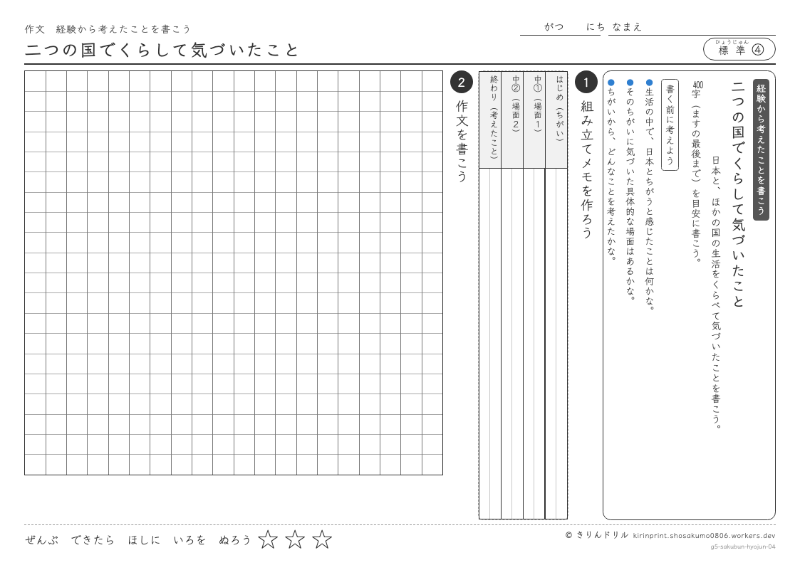5年の作文 二つの国でくらして気づいたことのプレビュー