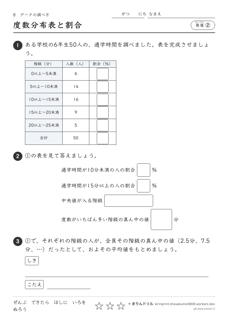 データの調べ方 発展② 度数分布表と割合のプレビュー